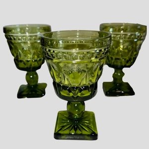 VINTAGE INDIANA GLASSES COLONY PARK LANE GREEN 4.5 X 2.5 JUICE GLASSES SET OF 3